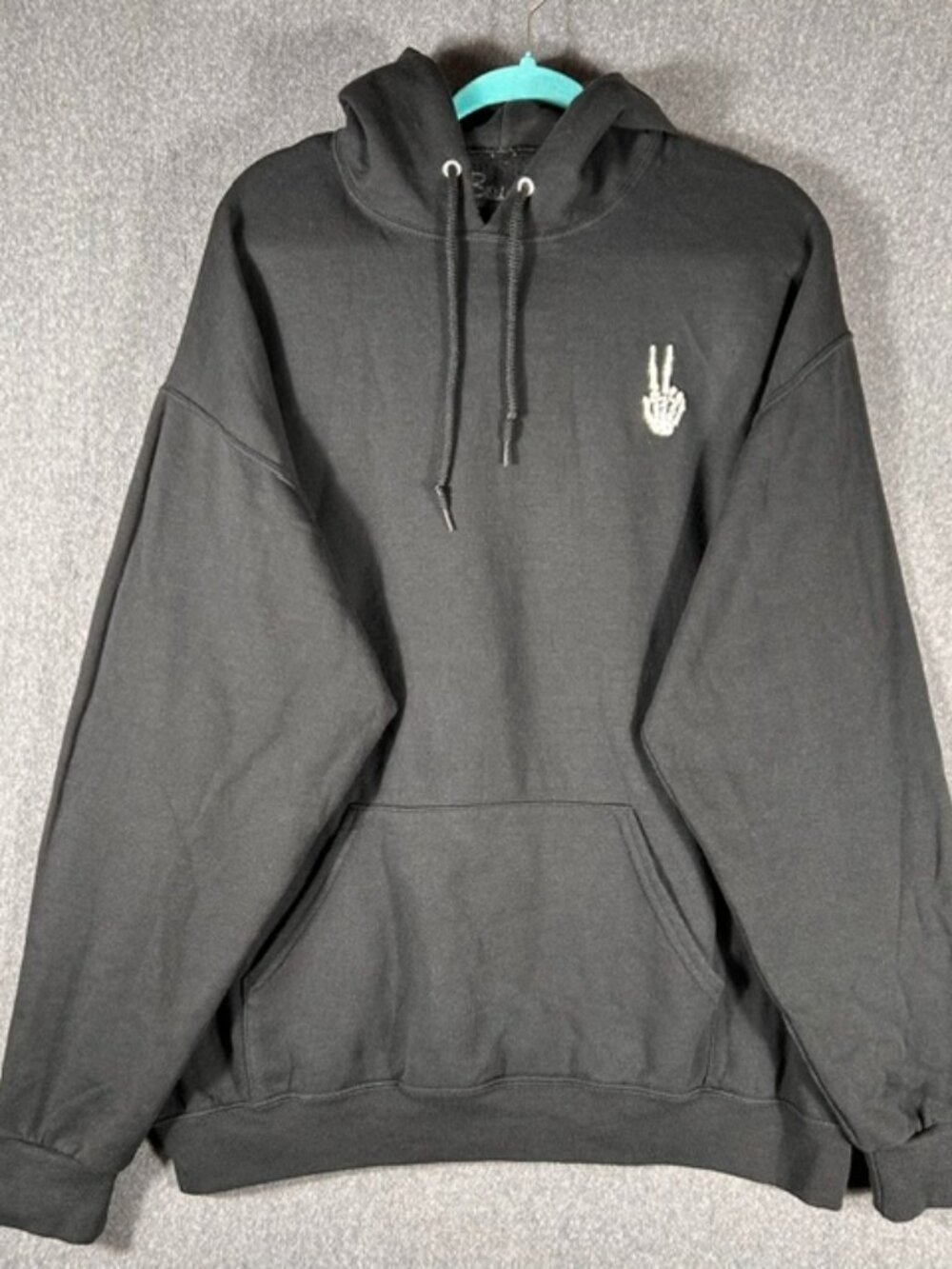 Bowery Supply Co Hoodie Mens Sz XL Black Skeleton Peace Sign Streetwear Skater